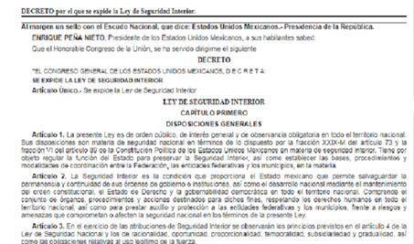 Promulgan Ley de Seguridad Interior