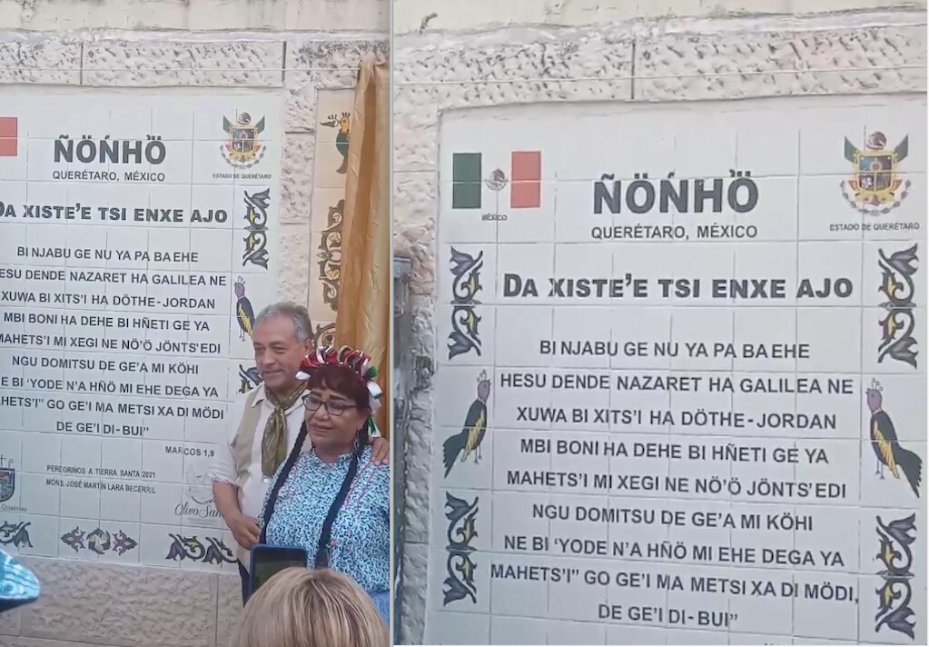 Diócesis de Querétaro coloca placa en otomí a la orilla del río Jordán, en Tierra Santa