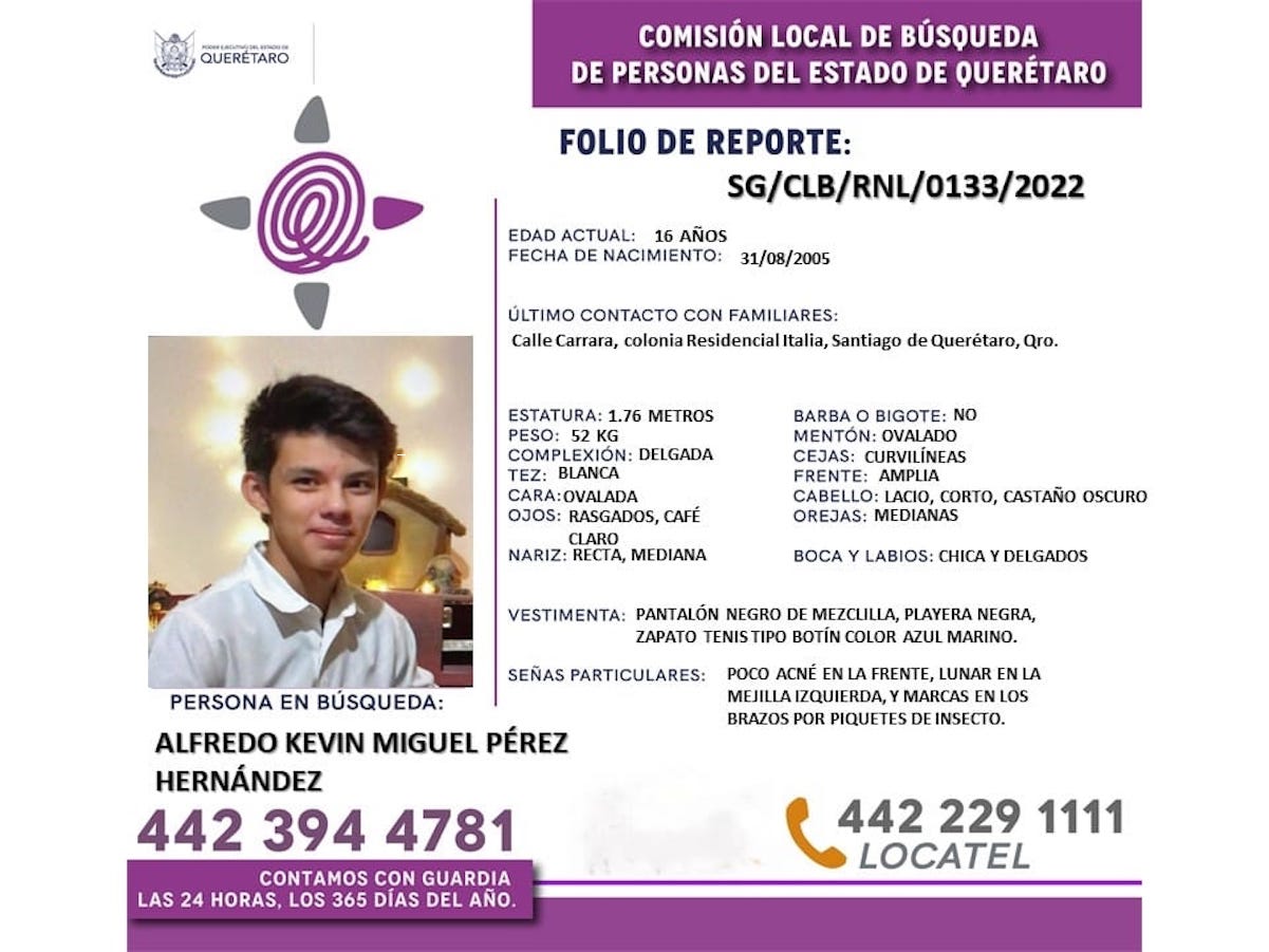 "Alfredo se fue por su voluntad, debido a problemas familiares"; el adolescente fue visto por última vez en Querétaro