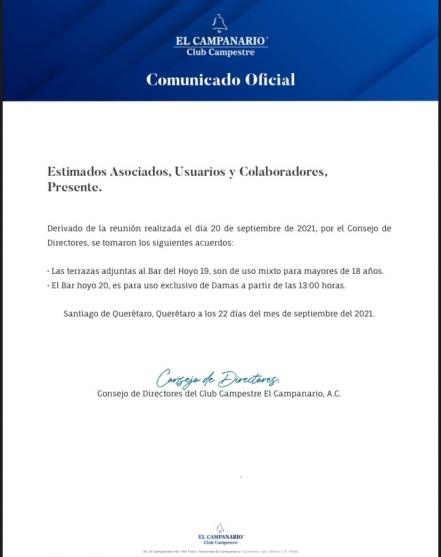 El Club Campanario, en Querétaro, rechazó la petición de abrir el acceso a las mujeres al Hoyo 19