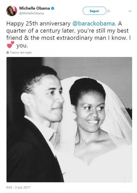“Todavía eres mi mejor amigo”: Michelle celebra aniversario con Obama
