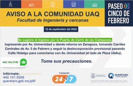 Por obras, cierran tramo de avenida 5 de Febrero, cerca de la UAQ