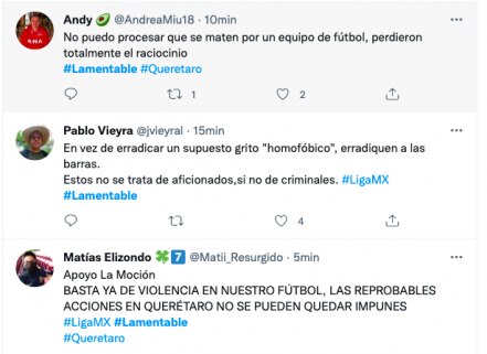 Con el hashtag "lamentable", usuarios de redes sociales condenan la violencia en el estadio Corregidora 