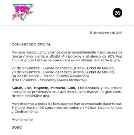 Cancelan shows de OV7 en Los 90's Pop Tour