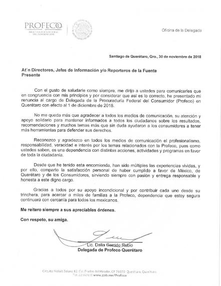 Delegada de la Profeco en Querétaro renuncia a su cargo