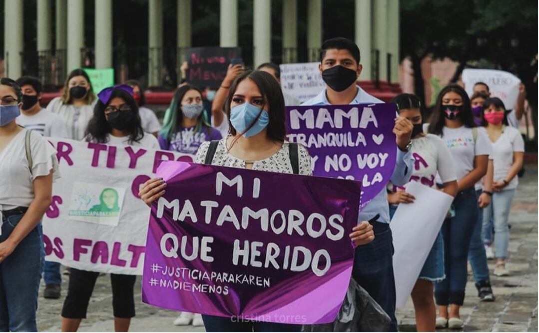 Manifestantes piden justicia para Karen en Matamoros, Tamaulipas