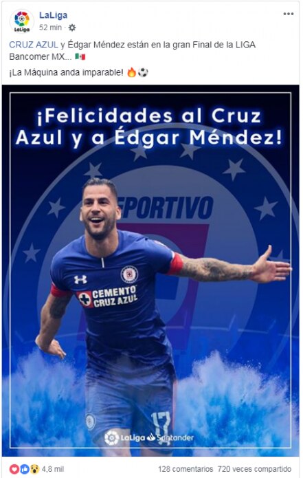Liga española reconoce a Cruz Azul
