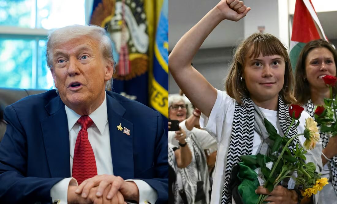 Donald Trump y Greta Thunberg. (06/10/25) Fotos: AFP