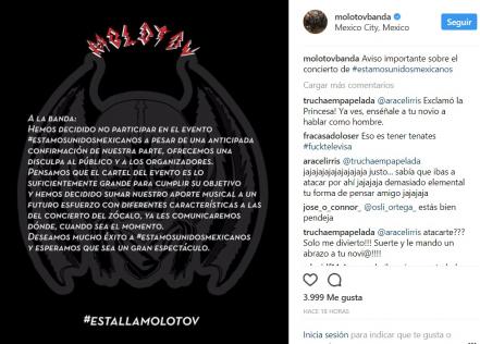 Molotov y Café Tacvba cancelan su presentación en el Zócalo