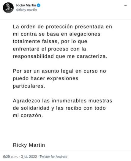 Ricky Martin va a juicio por violencia doméstica, ya hay fecha para su primera audiencia