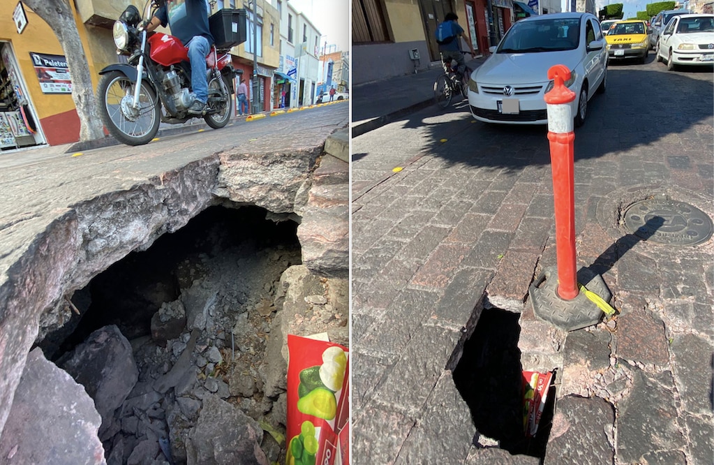Se abre socavón en el Centro Histórico de Querétaro