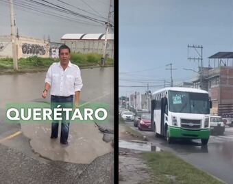 Sujeto hunde sus pies en un charco y echa a perder sus tenis en Querétaro