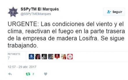 Cuerpos de emergencia sofocan brasas en El Marqués