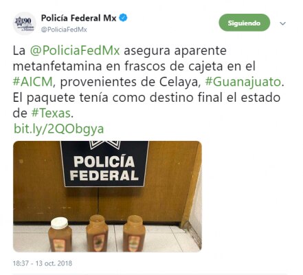 Aseguran aparente metanfetamina en frascos de cajeta 