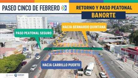 Habilitan retornos en Avenida 5 de Febrero; el objetivo es agilizar el tránsito 