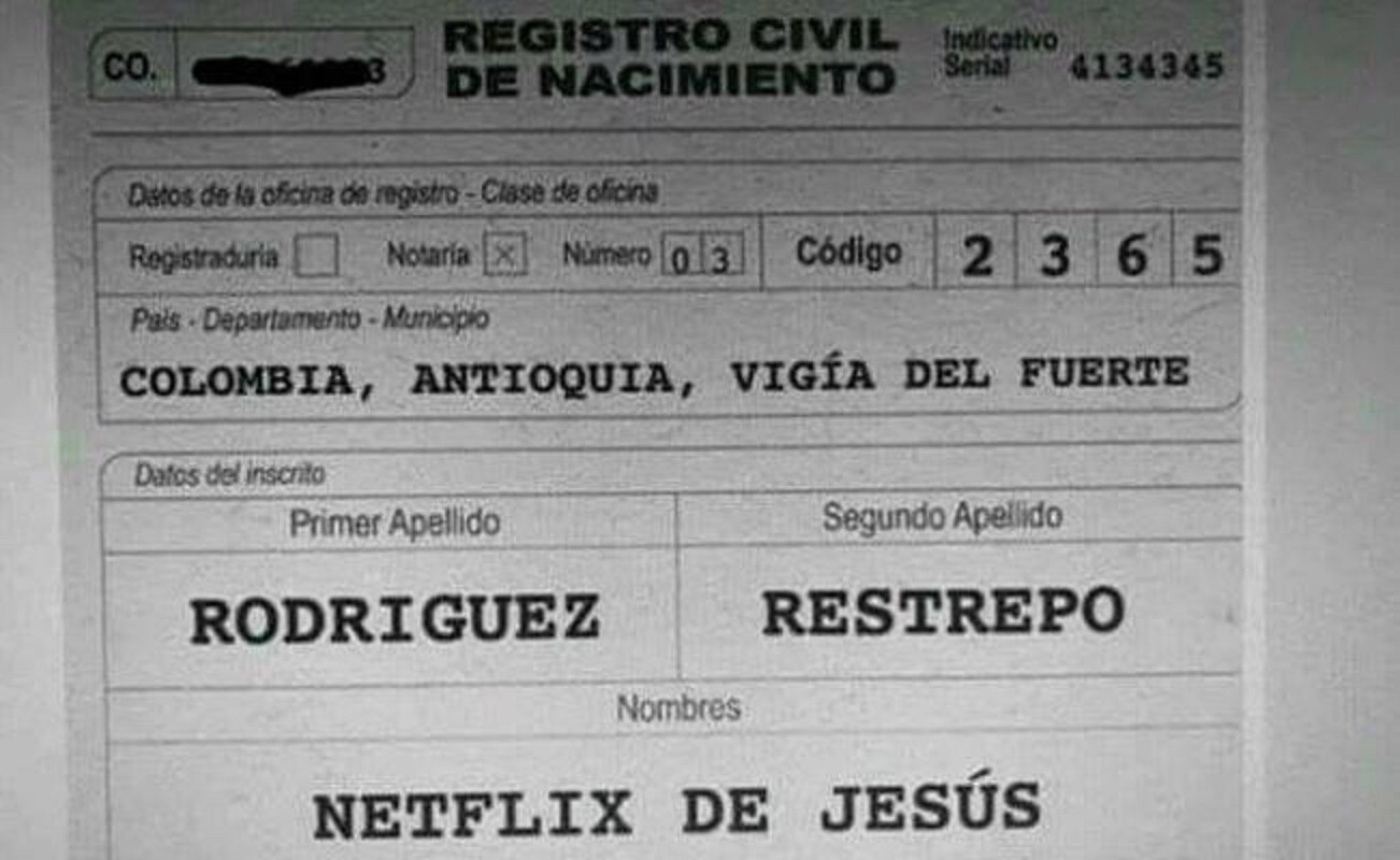 Registran a bebé en Colombia como Netflix de Jesús