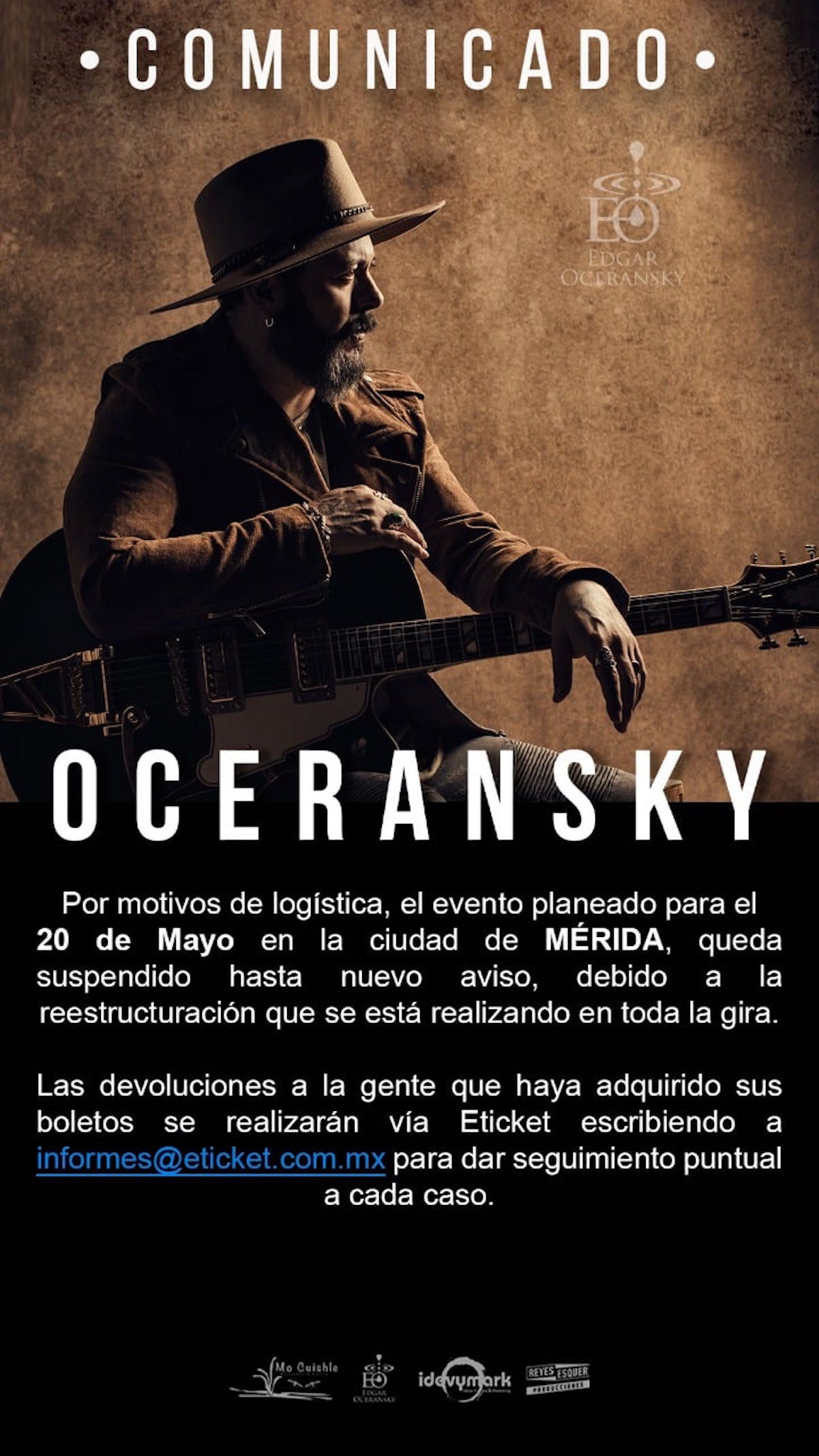 Cancelan tres conciertos más de Edgar Oceransky