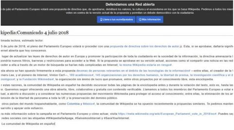 Wikipedia “apaga” su página en protesta contra norma sobre derechos de autor