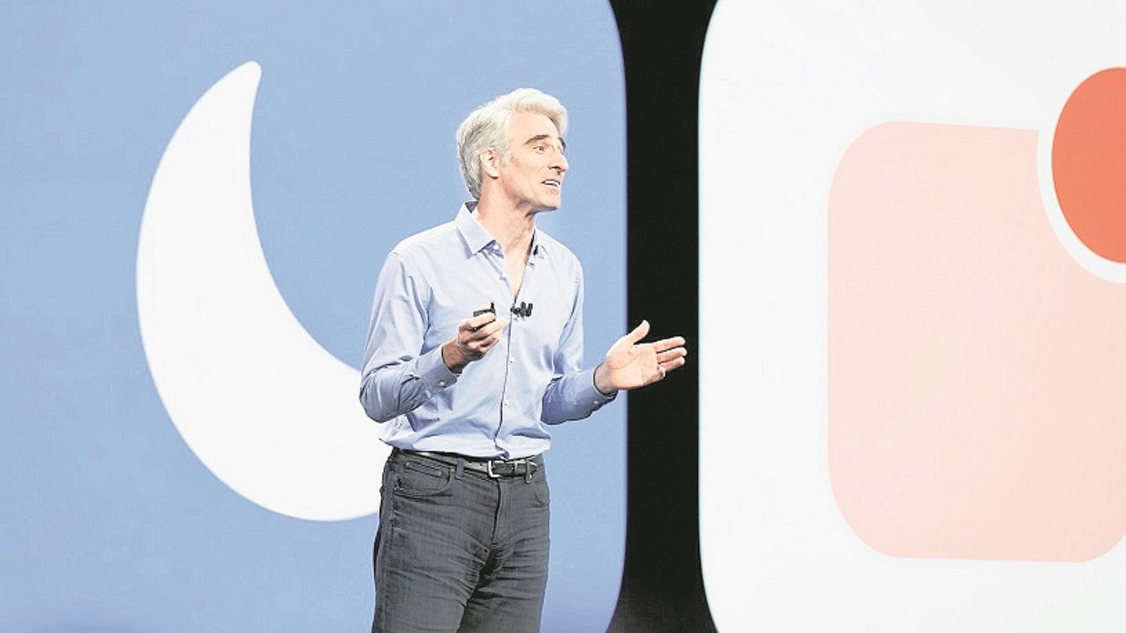 Craig Federighi presentó la nueva versión del sistema operativo para dispositivos móviles de Apple. / Foto: EFE