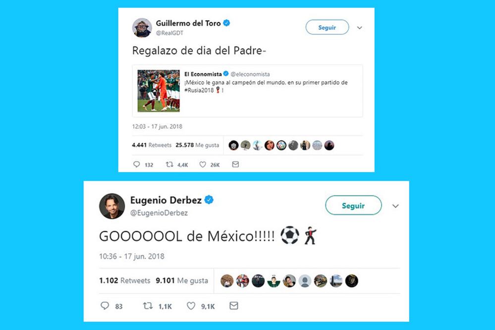 Famosos expresaron su alegría y emoción durante el partido de México vs Alemania en Twitter. / Foto: Especial