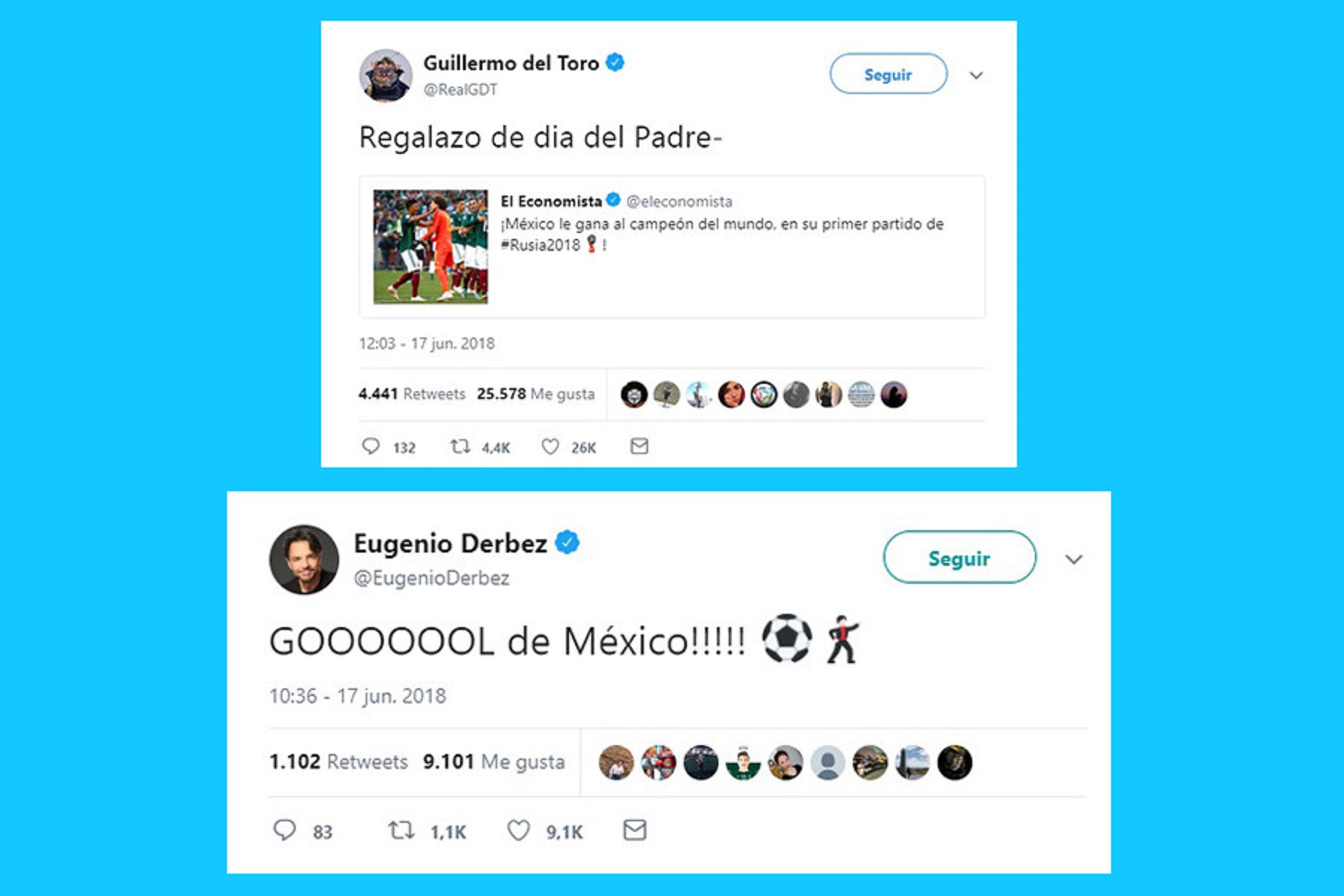 Famosos expresaron su alegría y emoción durante el partido de México vs Alemania en Twitter. / Foto: Especial