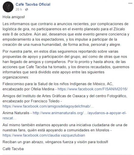 Molotov y Café Tacvba cancelan su presentación en el Zócalo