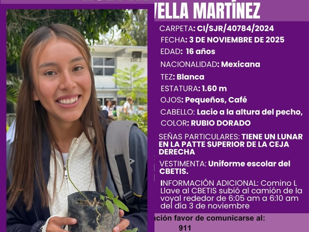 Buscan a Rubí Avella, adolescente desaparecida desde el 3 de noviembre en San Juan del Río