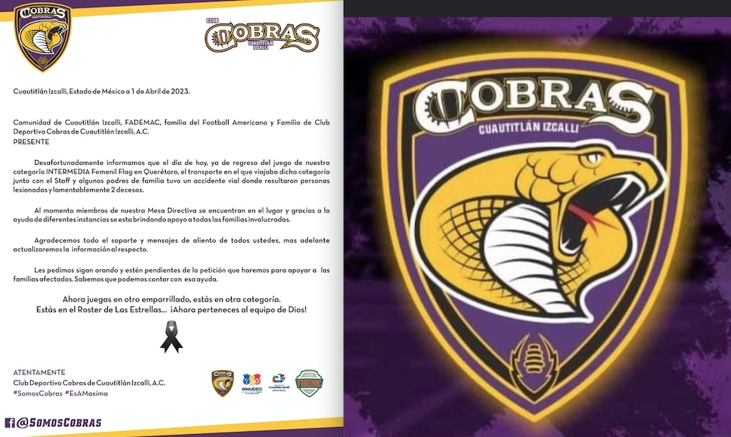 Las Cobras de Cuautitlán Izcalli se accidentan en el macrolibramiento de Querétaro