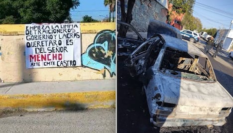 Queman auto, tras aparición de presuntas narcomantas en Querétaro