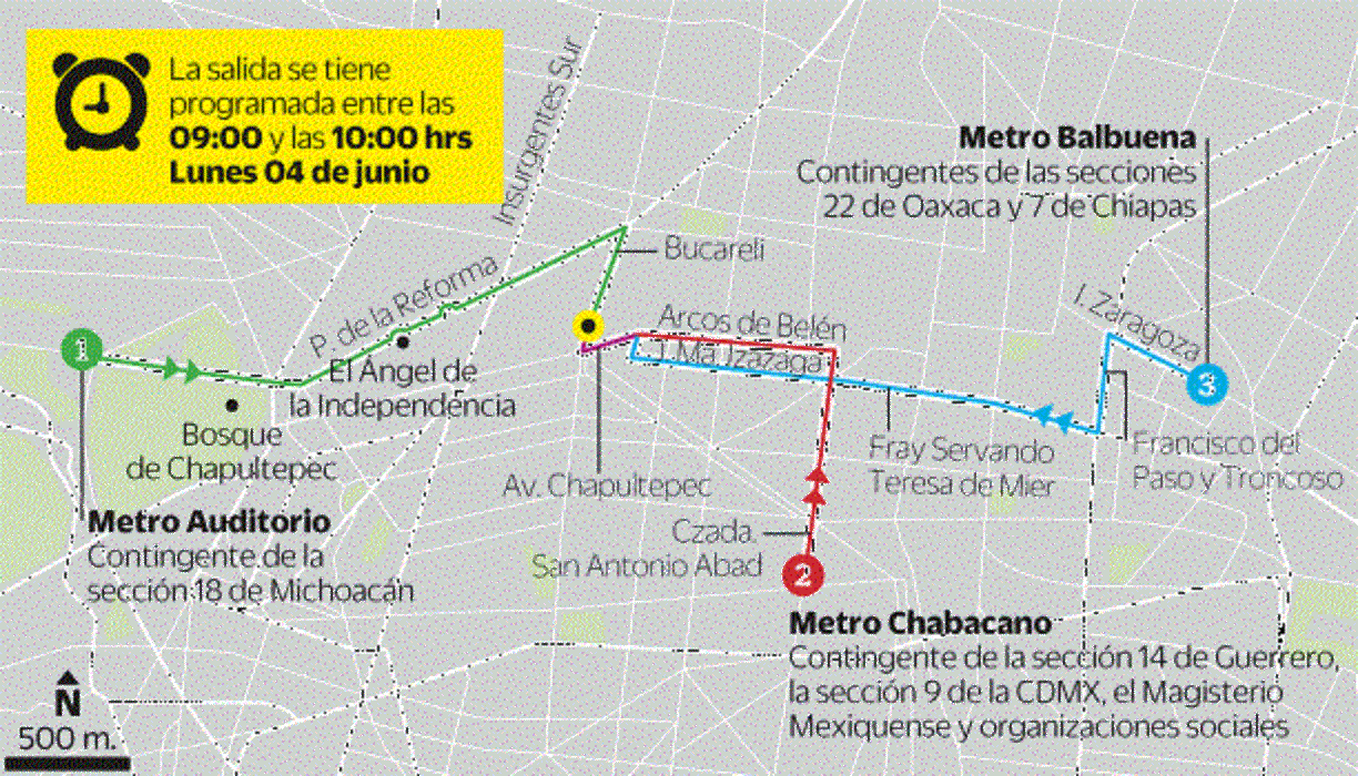 Gráfico ruta marchas profesores CNTE.