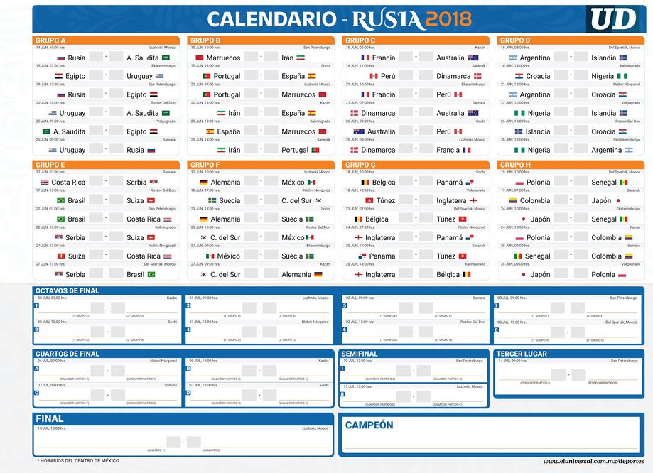 Descarga tu calendario de Rusia 2018