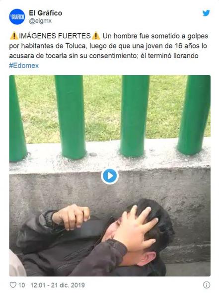 Tunden a golpes a hombre tras acosar sexualmente a una joven y termina llorando, en Toluca