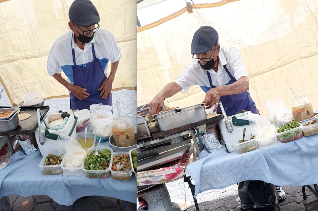 Invitan a ir con Don Andrés; el adulto mayor vende tacos de guisos en Querétaro