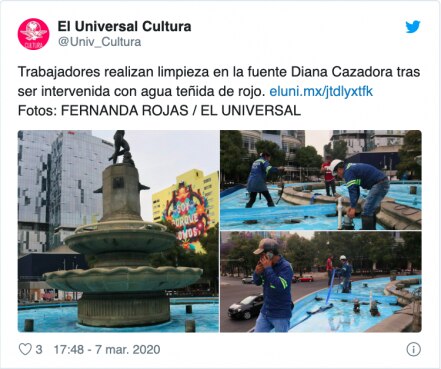 Fuente de la Diana Cazadora luce "ensangrentada"