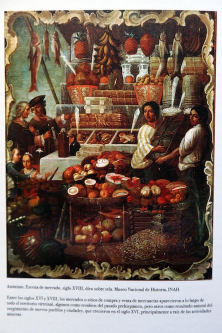 Con la Nao de China, México fue el corazón de la ruta comercial entre Europa y Asia. Escena de mercado en el siglo XVIII. (TOMADAS DEL LIBRO NEONAO)
