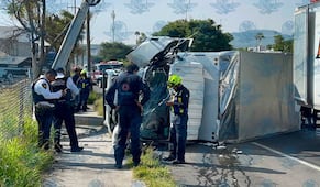 Vuelca camión cargado con pollo tras impactarse contra un poste en Av del Parque