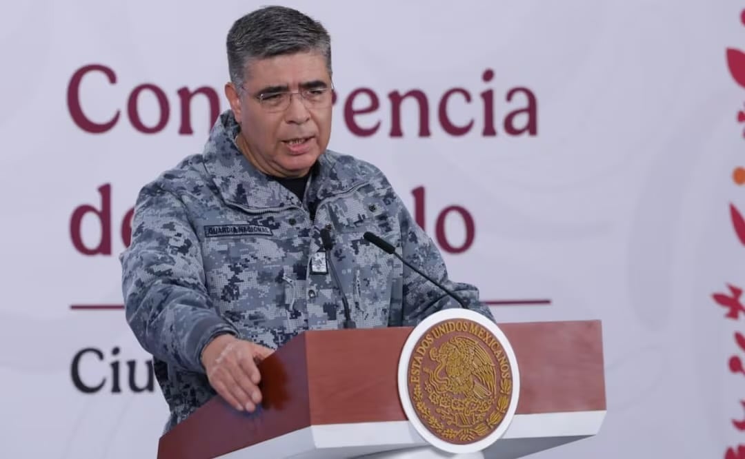 Comandante de la Guardia Nacional, el general Guillermo Briceño durante la conferencia de prensa de la presidenta Claudia Sheinbaum (14/04/2026). Foto: Fernanda Rojas / EL UNIVERSAL