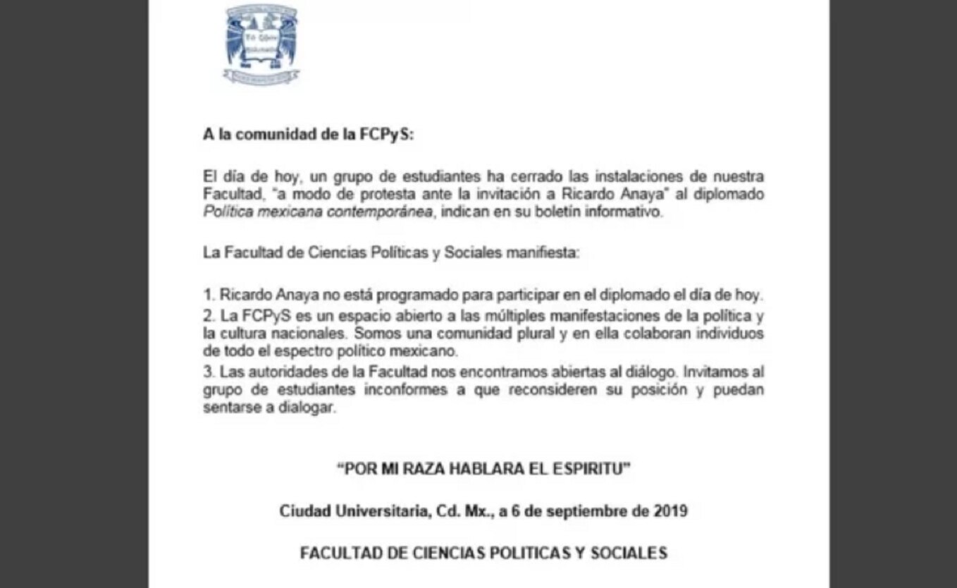 Rechazan a Ricardo Anaya en la UNAM