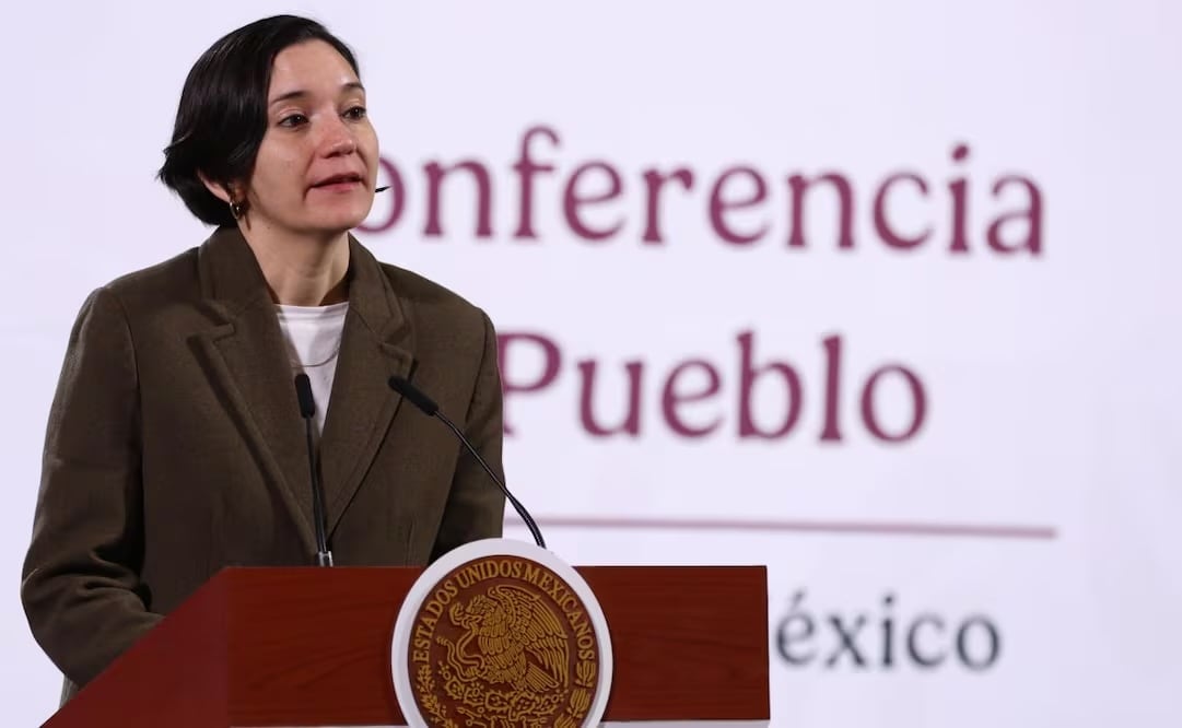 Marcela Figueroa, titular del Secretariado Ejecutivo del Sistema Nacional de Seguridad Pública (SESNSP), durante la mañanera de Sheinbaum. Foto: Diego Simón / EL UNIVERSAL