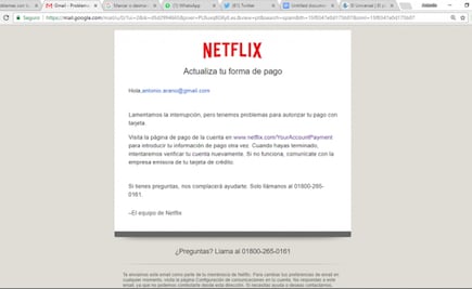 Circula correo falso de Netflix que puede estafarte