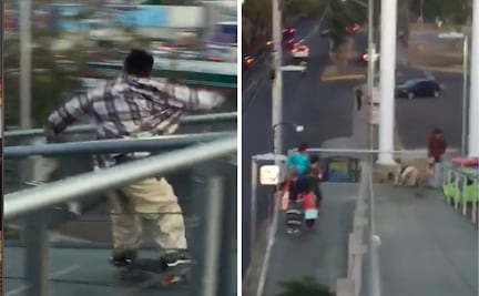 Captan momento en que joven cae de puente peatonal en Querétaro