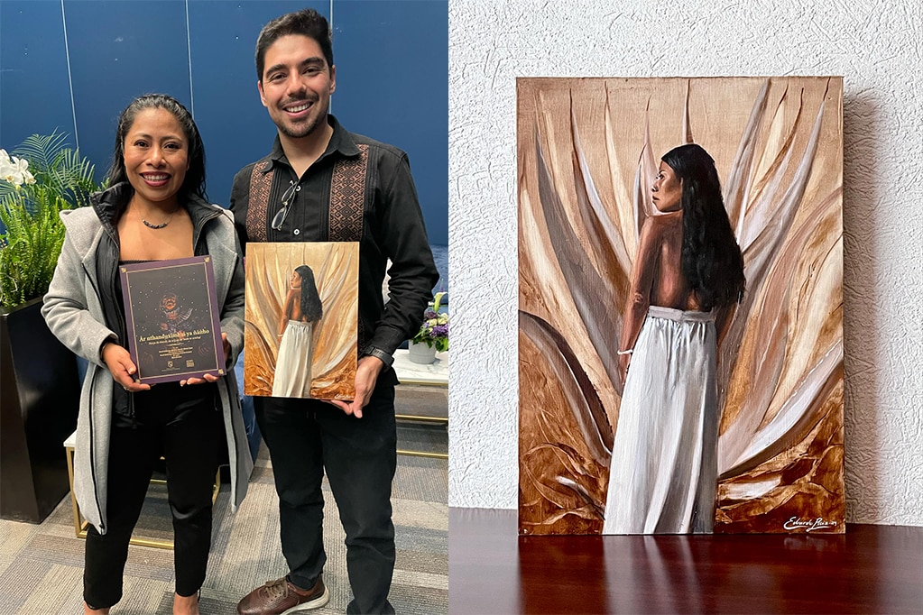 Una pintura de regalo para Yalitza Aparicio. FOTO: CORTESÍA EDUARDO RUIZ