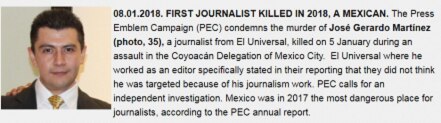 Registran la muerte de 44 periodistas durante 2018