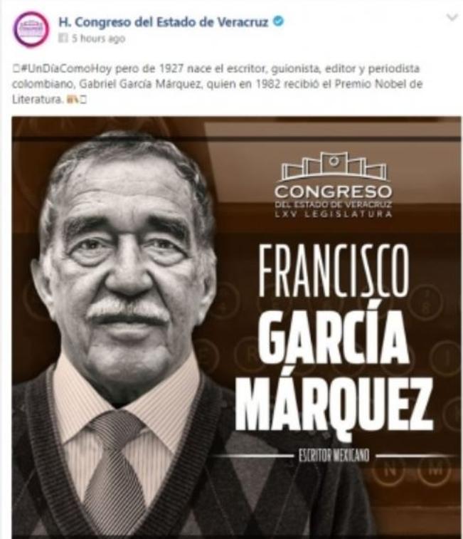 Congreso de Veracruz llama al Nobel ‘Francisco García Márquez’