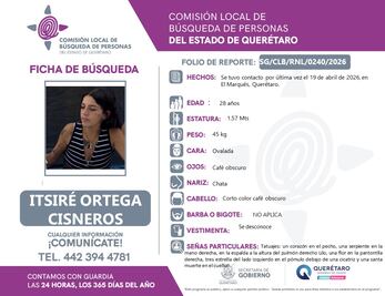 Buscan a Itsiré Ortega en Querétaro; fue vista por última vez el 19 de abril