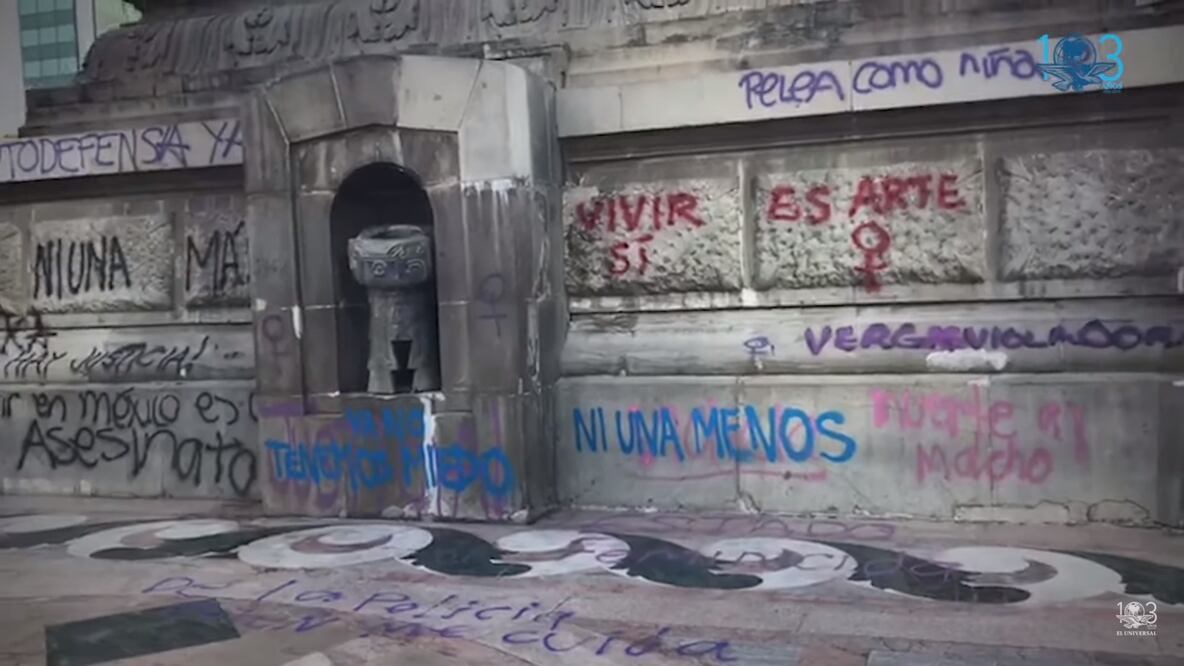 Trabajos de limpieza y mantenimiento en la Columna de la Independencia que se llevaban a cabo el pasado miércoles. Fotos/DIEGO SIMÓN SÁNCHEZ. EL UNIVERSAL