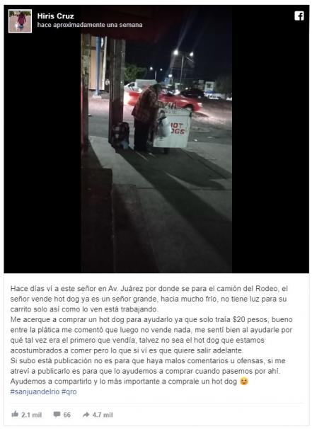 Lo ayudan las redes sociales; Don Abel no vendía ningún hot dog en San Juan del Río 