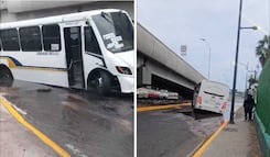 Camión de transporte cae en socavón sobre Paseo 5 de Febrero 