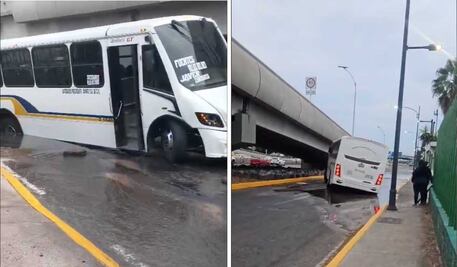 Camión de transporte cae en socavón sobre Paseo 5 de Febrero 