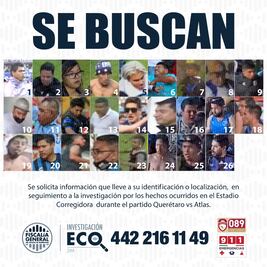 Los rostros de las 26 personas que ahora son buscadas tras violencia en estadio Corregidora